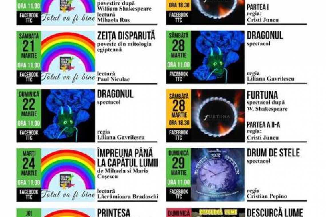 Programul spectacolelor online ale Teatrului ”Toma Caragiu” din Ploiești